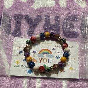 Multicolor Chakra Bead Stretch Bracelet with positive affirmation card